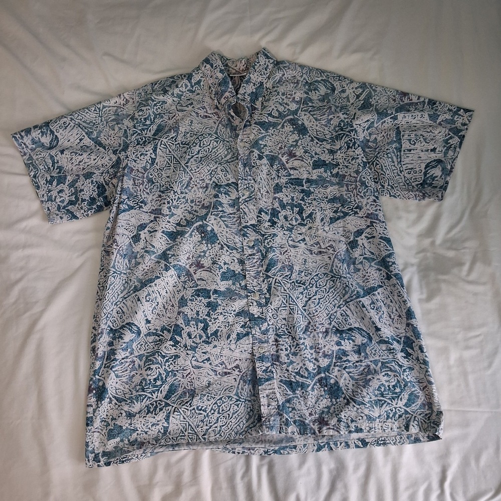 VTG Mens 2XL Go Barefoot Hawaiian Aloha Shirt‎ Tropical Abstract Cotton USA Made